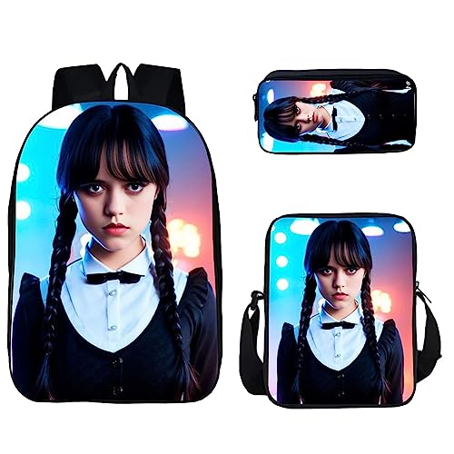 HAOYUNLAI Schulrucksack für Mädchen Kinder Wednesday Rucksack Schultasche Federmäppchen Kinderrucksäcke Schreibwaren Tasche Anime Tasche Rucksack (Style 2, 16 Zoll) von HAOYUNLAI