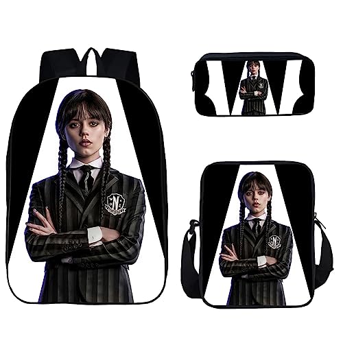 HAOYUNLAI Schulrucksack für Mädchen Kinder Wednesday Rucksack Schultasche Federmäppchen Kinderrucksäcke Schreibwaren Tasche Anime Tasche Rucksack (Style 3, 16 Zoll) von HAOYUNLAI