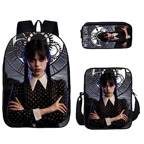HAOYUNLAI Schulrucksack für Mädchen Kinder Wednesday Rucksack Schultasche Federmäppchen Kinderrucksäcke Schreibwaren Tasche Anime Tasche Rucksack (Style 4, 16 Zoll) von HAOYUNLAI