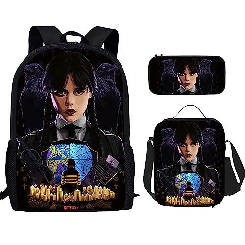 HAOYUNLAI Schulrucksack für Mädchen Kinder Wednesday Rucksack Schultasche Federmäppchen Kinderrucksäcke Schreibwaren Tasche Anime Tasche Rucksack (style 6, 16 zoll) von HAOYUNLAI