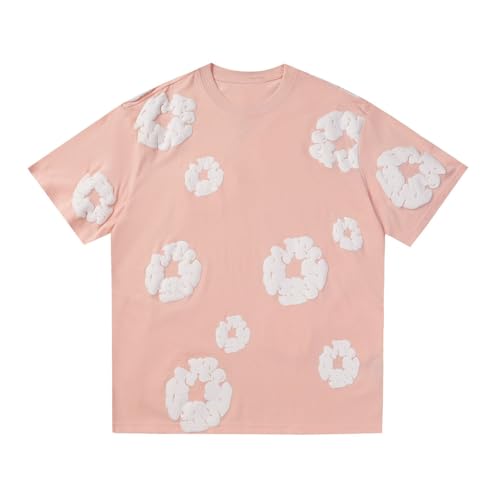 Sommer Holz Baumwolle Muster Schaumstoffdruck Locker Männer Und Frauen Kurzärmelige Freizeit Baumwolle Paar T-Shirt-Color-5||m von HAOZYUN