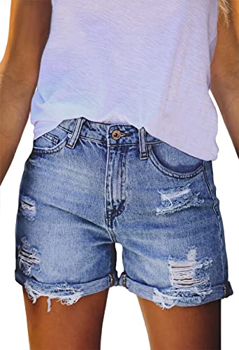 HAPCOPE Damen Jeans mit hoher Taille, gerissener Saum, ausgefranste Distressed-Look, kurze Jeans, Deep Blue-1, Groß HAPCOPE Damen Jeans mit hoher Taille, gerissener Saum, ausgefranste Distressed-Look, kurze Jeans, Deep Blue-1, Groß von HAPCOPE