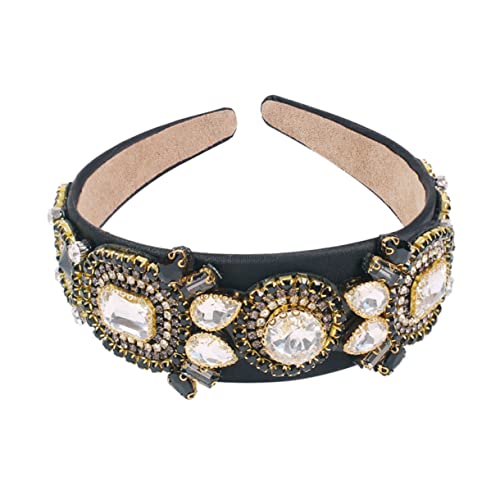HAPINARY Breiter Haarreif Mit Strass Für Frauen Weiß Vintage Stirnband Glas Strass Kopf Schmuck Party Täglichen Gebrauch Mode Haarreif Breites Stirnband von HAPINARY