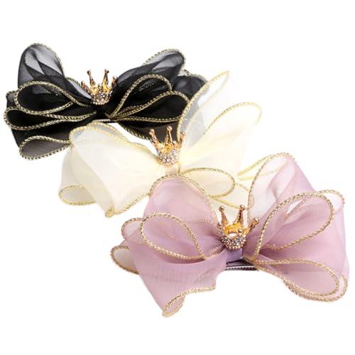 HAPINARY 3stücke Haarnadeln Aus Organza-stoff Mit Schleife Und Krone Haarspange Kreativer Haarschmuck Party-haarspangen Entzückende Haar-accessoires Für Junge Mädchen Und Mädchen von HAPINARY