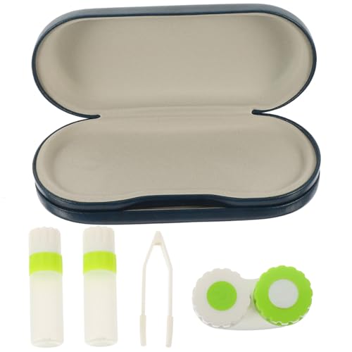 HAPINARY Tragbares Brillenetui Aus Pu Und Flusenmaterial Praktische Brillenbox Für Reisen Kontaktlinsenhälter Mit Doppelter Für Brillen Und Linsen von HAPINARY