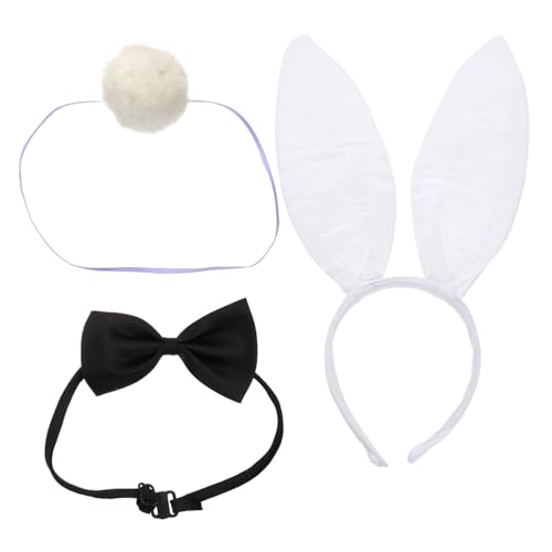 HAPINARY 1 Satz Hasenohr Stirnband Weiße Kleider Hasenkragen Fliege Hasenohren Stirnband Plüsch- -hasenohren Kostümparty Haarband Fliege Und Schwanz-kit Tier Tuch Cosplay Damen von HAPINARY