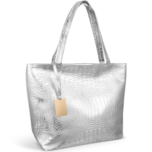HAPINARY Große Kapazität Damen Handtasche Silber Pu Einkaufstasche Schultertasche Für Schule Arbeit Und Reisen Vielseitig Einsetzbar Elegant Und Praktisch von HAPINARY