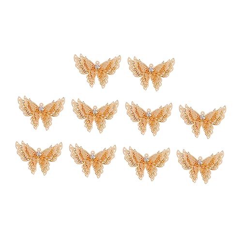 HAPINARY 10st Diamant-schmetterling Schmetterlingsanhänger Für Haarstäbchen Bastelbedarf Für Haarnadel-anhänger Goldene Haarspangen Handdekor Kupfer Schmuck Doppelschicht von HAPINARY