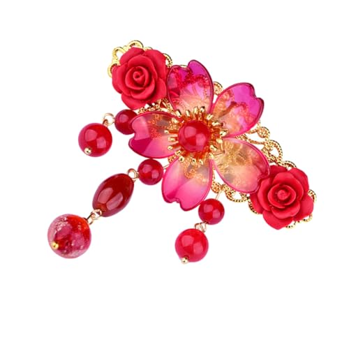 HAPINARY 1stk Roter Haarnadelkopfschmuck Jahrgang Haarklammer Haarspangen Für Mädchen Einzigartige Haarnadeln Cheongsam Haarschmuck Rote Haaraccessoires Hanfu Bilden Glas Braut von HAPINARY