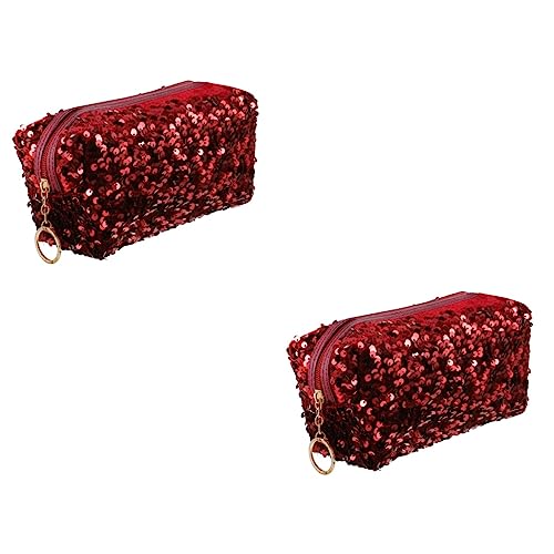 HAPINARY 2stücke Glitzer Kosmetiktasche Für Damen Multifunktionale Reisetasche Für Make-up Aufbewahrung Und Toilettenartikel Hochkapazität Weinrot Für Unterwegs Handtasche von HAPINARY