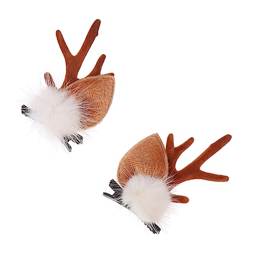 HAPINARY 2 STÜCK Weihnachts Haarklammern für Plüschgeweih und Weißen Pompons Niedliche Haarspangen für Mädchen zur Dekoration für Partys und Besondere Anlässe von HAPINARY