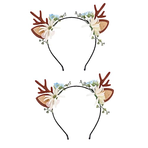 HAPINARY 2stücke Weihnachts- Stirnband Mit Rentierhörnern Und Blumen Festliches Kopfschmuck Für Mädchen Und Junge Mädchen Für Weihnachtsfeiern Und Feiern von HAPINARY