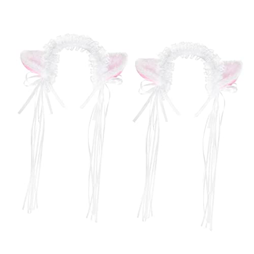 HAPINARY 2 Stk Japanisches Und Koreanisches Mädchen-stirnband Spitze Katze Stirnband Spitzenstirnband Stirnband Für Mädchen Katzenhaarreifen Haarbänder Stoff Weiß Cosplay von HAPINARY