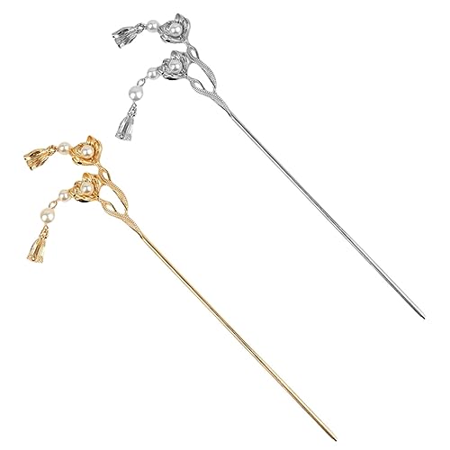 HAPINARY 2 Stück Blumiger Haarschmuck Retro Hair Forks mit Perlen Haarstab für Frauen Hochzeit Brautstyling Metall Haarforke Silber und Gold für Dickes und Lockiges Haar von HAPINARY