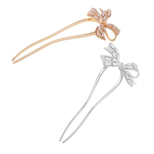 HAPINARY 2 Stück Elegante U-förmige Haarnadeln für Frauen Gold und Silber Handgefertigt mit Funkelnden Strass-schleifen Robuste Metall-haargabeln für Stilvolle Hochsteckfrisuren und von HAPINARY
