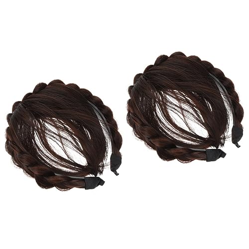 HAPINARY 2 Stück Fake Bangs Haarband für Damen Verstellbarer Haarreif mit Geflochtenem Design für Verschiedene Anlässe Tiefbraun Einfach Stylen von HAPINARY