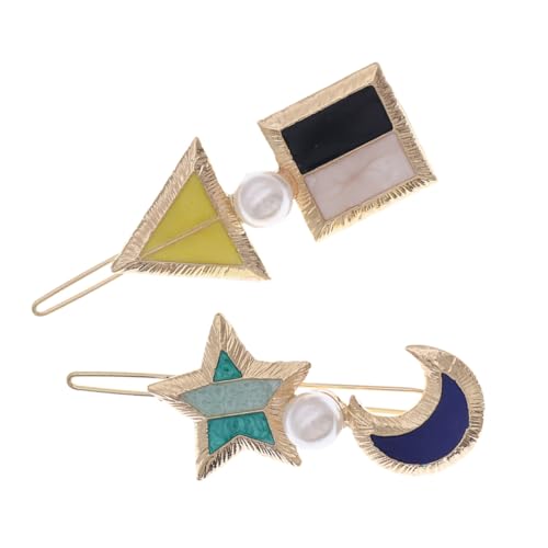 HAPINARY 2 Stück Geometrische Haarnadeln mit Perlen Stern Mondform Kleine Haarspangen für Frauen Vielseitiger Haarschmuck für Hochzeit Party Alltag und Besondere Anlässe von HAPINARY