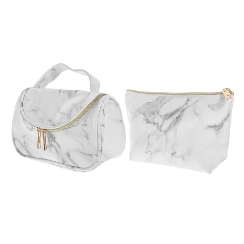 HAPINARY 2 Stück Große Kosmetiktasche mit Marmor Muster Wasserdichtes PU Material Multifunktionale Reise und Aufbewahrungstasche für Make Up und Kosmetik Geräumig Modisch für Damen von HAPINARY