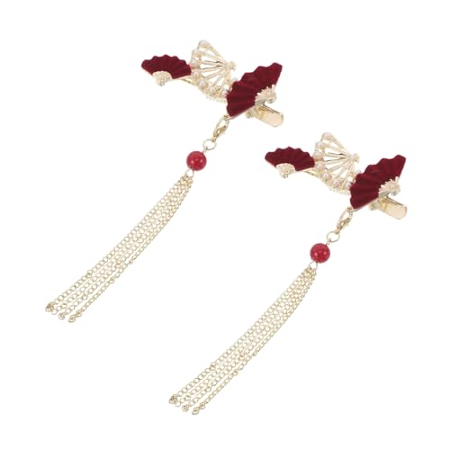HAPINARY 2stücke Chinesisches Fächer-haarspangen Blumenquaste Haarnadeln Für Stirnhaare Von Frauen Dekoratives Haaraccessoire Für Hochzeiten Und Partys Rot von HAPINARY
