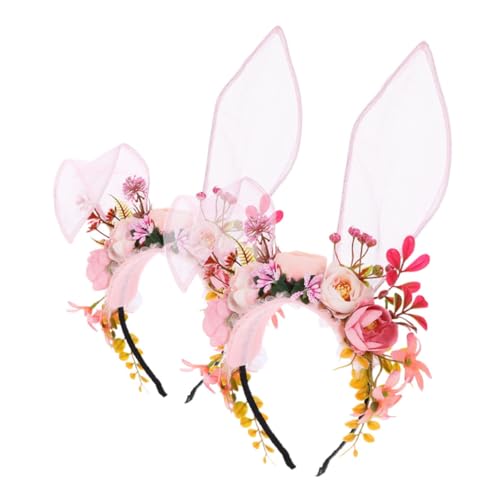 HAPINARY 2 Stück Hasenohren Haarreifen mit Beflockten Blumen Tierohren Kopfschmuck für Halloween Ostern Geburtstag Vielseitiges Cosplay Stirnband für Damen und Fotoshooting von HAPINARY