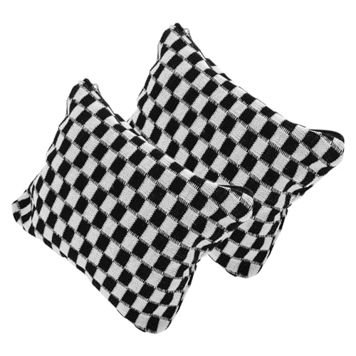 HAPINARY 2 Stück Karierte Kosmetiktasche Großer Kapazität Gestrickt Stylischer Kulturbeutel für Damen Mädchen Studenten Reise Make-up Organizer Schwarz-weiß von HAPINARY