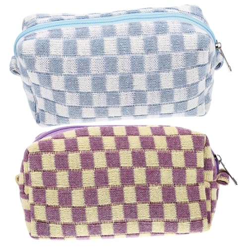 HAPINARY 2 Stück Kariertes Kosmetiktäschchen Vielseitige Makeup und Reiseorganizer Weiche Langlebige Materialstruktur Geräumig für Lippenstift und Accessoires Modisch für Damen von HAPINARY