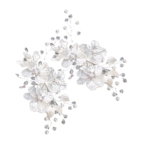 HAPINARY 2 Stück Perlenblumenhaarkamm dekorative Haarspange Haardekoration Braut Haarnadel Mädchen Haarspange Blumenmädchen Haar Accessoire Haarspange aus Kristall Braut-Clip Plastik Weiß von HAPINARY