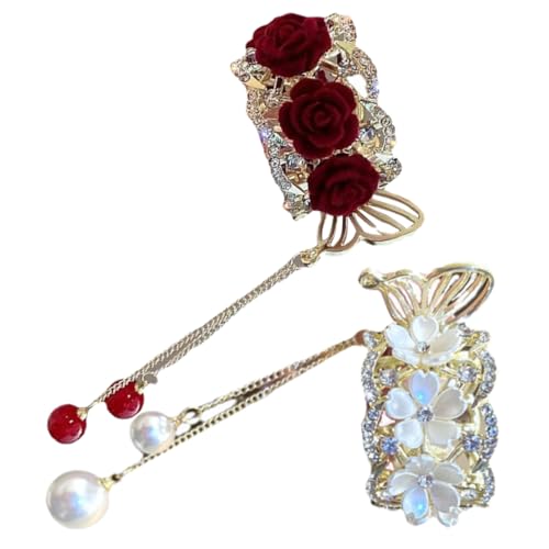 HAPINARY 2 Stück Rosen Haarspange, Haarmanschetten Für Pferdeschwänze, Pferdeschwanzmanschetten Für Damenhaar, Metall Pferdeschwanzmanschette, Haarspangen Für Frauen, Pferdeschwanz von HAPINARY