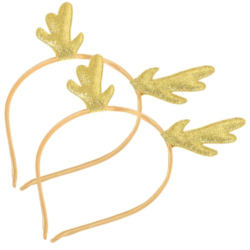 HAPINARY 2 Stück Teiliges Weihnachts Haarband mit Goldfarbenen Glitzer Geweihen Weichem Komfortabel und Langlebig Festliche Haarreife für Damen und Mädchen für Weihnachtsfeiern und Kostüme von HAPINARY