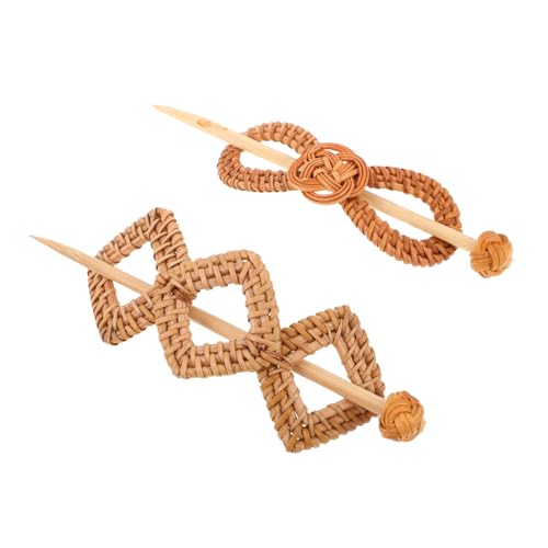HAPINARY 2 Teiliges Boho Haarschmuck aus Handgefertigtem Rattan Leichte Robuste Haarklammern mit Stab für Dutt Pferdeschwanz und Flechtfrisuren Komfortable Haarspangen für Damen und von HAPINARY