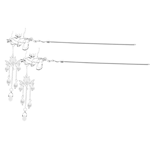 HAPINARY 2er Satz Chinesischer Haarstab Mit Perlen Und Quaste Hanfu Haarnadel Mit Blume Haarknotennadel Für Frauen Passend Für Hochzeit Party Alltag von HAPINARY