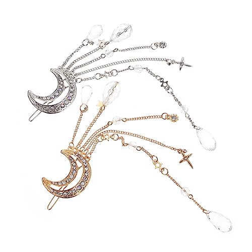 HAPINARY 2St Halbmond-Haarspange mit Quaste Haarschleifen für Mädchen Haarnadel schwarze Haarspangen Neon haar spangen haarclips Mond Haarschmuck Baumelnde Mond-Haarspangen Legierung von HAPINARY