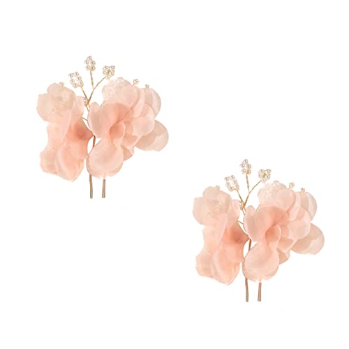 HAPINARY 2St Kopfbedeckungen für die Braut Band Perlenhaarnadeln Reize Frauen Perlenkopfschmuck hochzeitshaar schmuck brauthaarschmuk Haarnadel Blumenperlen-Haarnadelgabel Stoff Rosa von HAPINARY