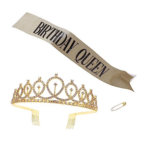 HAPINARY 2-teiliges Geburtstags-tiara-schärpen-set Mit Strass-tiara-krone Und Etikette-gürtel Für Partykostüm von HAPINARY