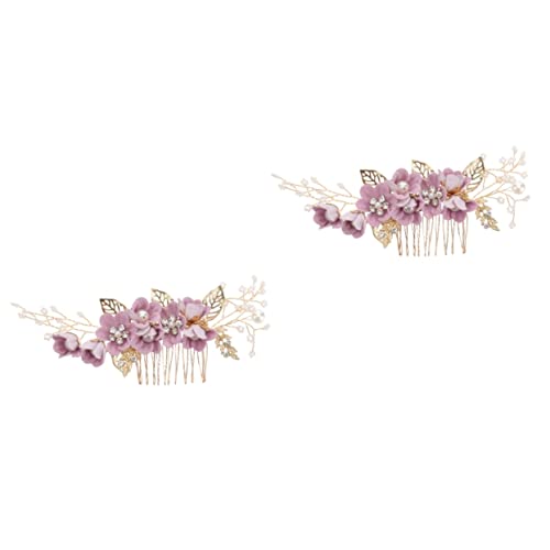 HAPINARY 2st Brautkamm Haarspange Goldene Haarspangen Kopfbedeckungen Für Damen Goldrand Brautkopfschmuck Für Die Hochzeit Brautjungfer Haarperlen Haarklammern Für Frauen Lila Violett von HAPINARY