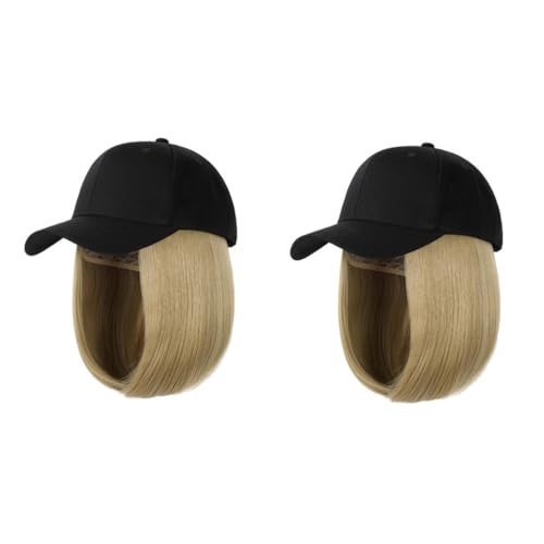 HAPINARY 2stücke Wig Hat Baseball Cap Mit Haarverlängerungen Für Damen Kurze Gerade Perücke Verstellbar Und Stylisch Für Sommermode Und Freizeitaktivitäten von HAPINARY