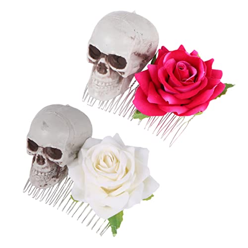 HAPINARY 2St Lustige Haarnadeln Halloweens Rosenhaarkamm Halloween-Haarnadeln Braut- haarschmuck Kämme Partykamm Halloween-Clip-Kamm Skelett Kopfbedeckung Rosenclip Damen Harz von HAPINARY