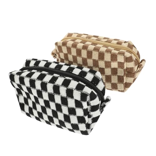 HAPINARY 2stücke Karierte Kosmetiktaschen Große Kapazität Reise-Make-up-Organizer Tragbare Toilettentasche Für Kosmetik Und Schreibwaren Khaki HAPINARY 2stücke Karierte Kosmetiktaschen Große Kapazität Reise-Make-up-Organizer Tragbare Toilettentasche Für Kosmetik Und Schreibwaren Khaki von HAPINARY