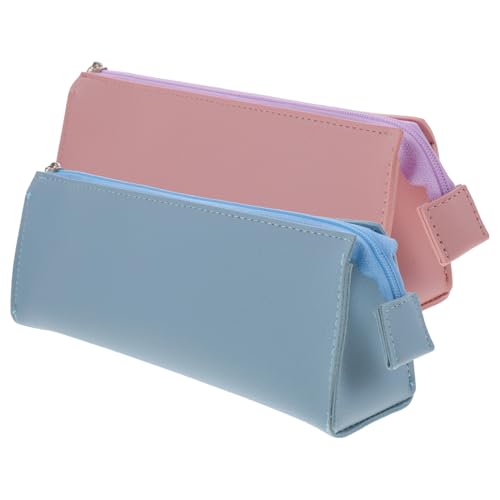 HAPINARY 2stücke Pu Federmäppchen Für Schüler Multifunktionale Kosmetiktasche Minimalistischer Stiftehalter Praktische Schreibwaren Aufbewahrung Rosa von HAPINARY
