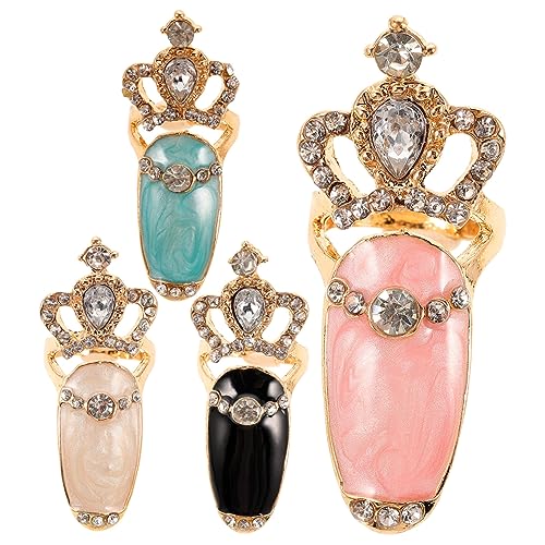 HAPINARY 3 Sets Nail Art Luxus Fingernägel Damen Krone Nagel Strass Knöchel Nagel Ringe 4 Stück * 3 von HAPINARY