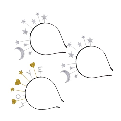 HAPINARY 3 Stück Teiliges Glitzer haarreif Mond Stern und Herz aus Langlebiger Legierung Schimmerndes Stirnband für Damen und Mädchen als Haarschmuck für Partys Geburtstage und Festliche von HAPINARY