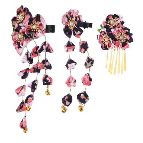 HAPINARY 3 Stück Teiliges Japanische Kimono Haarspangen mit Blumenmotiven und Eleganten Quasten Leichte Hanfu Haarclips für Damen Traditionelles Japanisches Haarzubehör für Festliche von HAPINARY