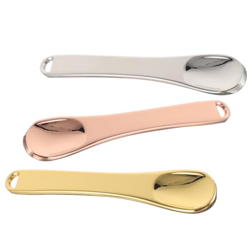 HAPINARY 3 Stück Teiliges Metall Kosmetikspatel Mini Löffel für Gesichtscreme Hautpflege Spatel Makeup Applikator Langlebig Hautfreundlich mit Aufhängeöse in Gold Silber Roségold von HAPINARY
