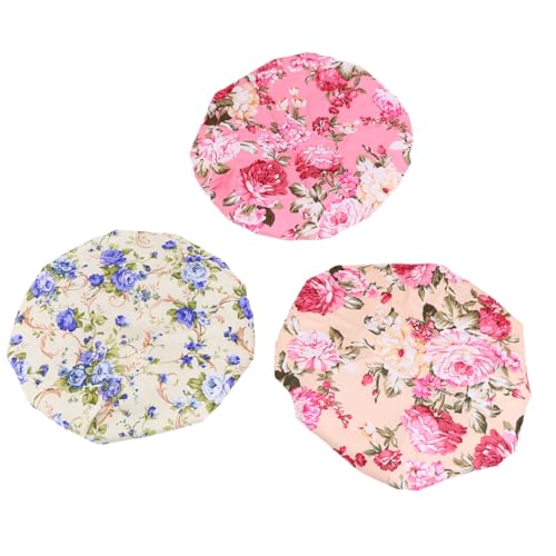 HAPINARY 3 Stück Wasserdichte Doppellagige Duschhaube mit Elastischem Band Peva Bademütze mit Buntem Blumenmuster Wiederverwendbar für Damen und Mädchen Umfang von HAPINARY