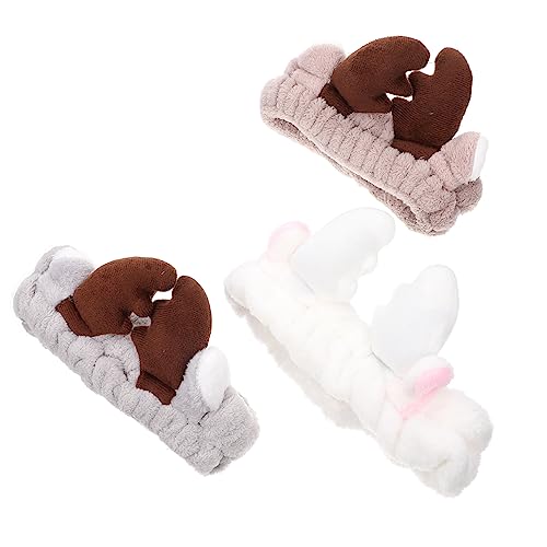 HAPINARY 3stücke Plüsch Weihnachts-haarbänder Mit Niedlichen Antlermotiven Kosmetik-haarband Für Gesichtswäsche Und Make-up Für Frauen Kaffee von HAPINARY