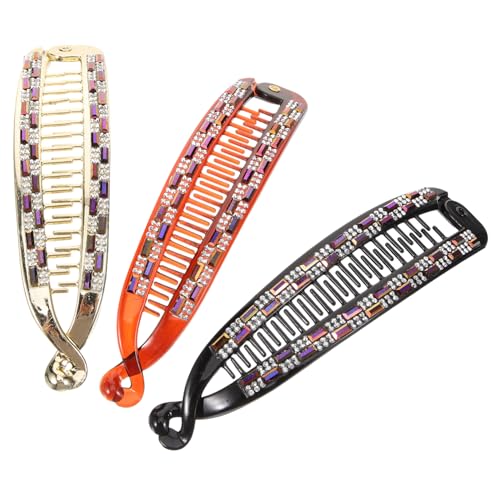 HAPINARY 3stücke Teiliges Wasserstein Haarspangen Für Frauen Vertikale Rhinestone-muster Schwarz Kaffee Und Stylische Haarklammern Für Pferdeschwanz-styles Und Besondere Anlässe von HAPINARY