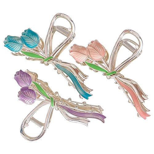 HAPINARY 3stücke Teiliges Tulpen-haarklammern Für Frauen Elegante Haaraccessoires Für Dickes Feines Lockiges Und Glattes Haar Für Partys Und Alltag von HAPINARY
