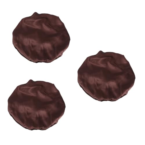 HAPINARY 3st Dame Schlafmütze Lockige Schlafmütze Motorhaube Haarhaube Aus Seide Mützen Und Hüte Für Männer Duschhaube Für Flapper-zubehör Breitseitige Nachtmütze Bademütze Xxl-hut Coffee von HAPINARY