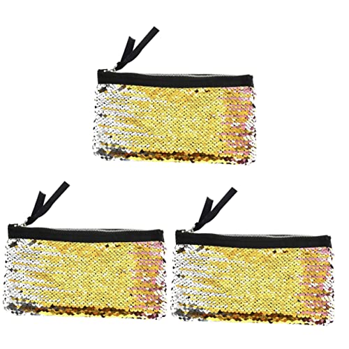 HAPINARY 3stücke Frauen Pailletten Handtasche Mit Reißverschluss Kreative Kosmetiktasche Und Geldbörse Gelb Für Party Shopping Und Alltag Langlebig Und Stilvoll von HAPINARY