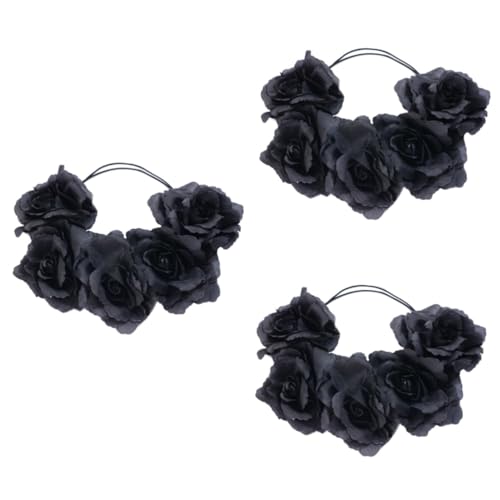 HAPINARY 3st Rosenkranz Rose Stirnband Mexikanisch Blumenkopfschmuck Gotische Rosenstirnbänder Dekorativ Rosa Stirnband Halloween-stirnbänder Für Tag Des Toten Blumenstirnbands Kronen Black von HAPINARY